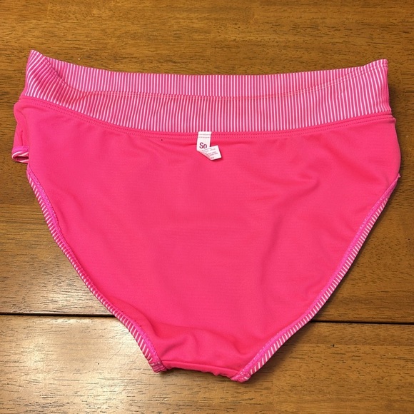 Juniors two piece swimsuit size large. Pink and white stripe high waisted suit. - Picture 5 of 8